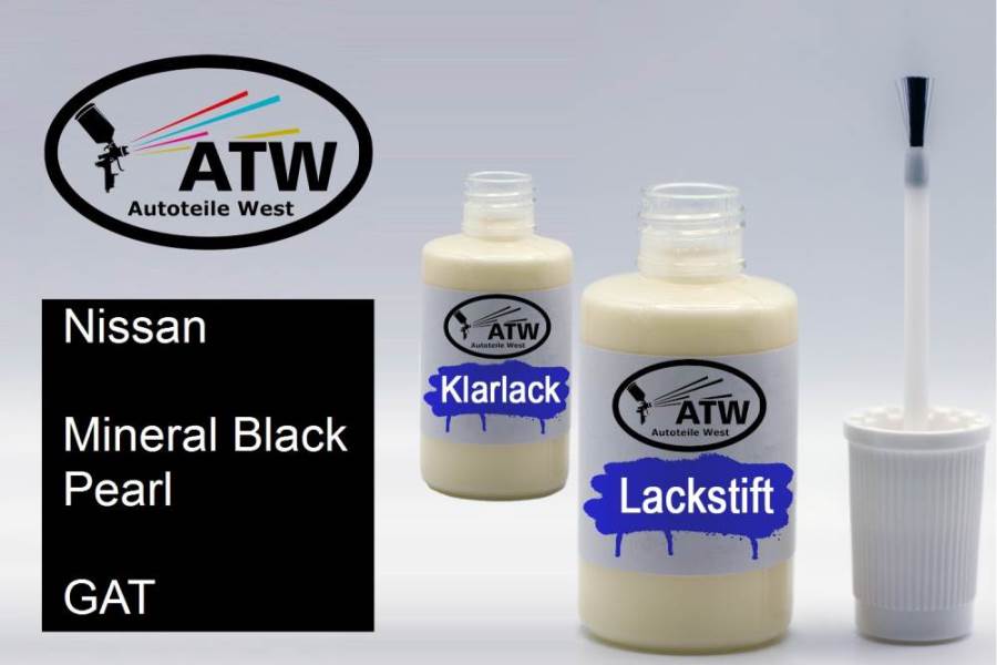 Nissan, Mineral Black Pearl, GAT: 20ml Lackstift + 20ml Klarlack - Set, von ATW Autoteile West.